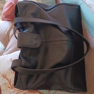 Unisa Black Leather Satchel Tote Bag